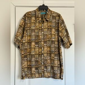 Tori Richard Shirt Mens 2XL Brown Hawaiian Aloha Palm Tree Cotton Made Hawaii